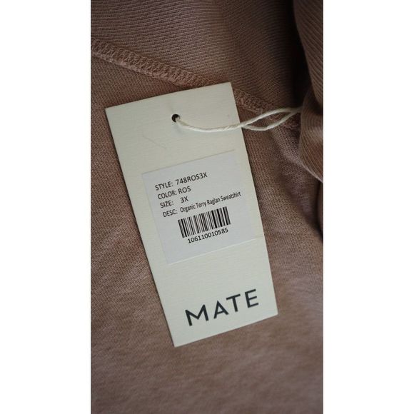 Mate the Label 748ROS3X Women's Sz 3X Rose Organic Terry Raglan Sweatshirt $120 - Picture 4 of 7